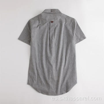 Camisa casual de algodón sólido de manga corta duradera para hombres
